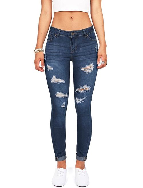 Buy Women's Juniors Distressed Slim Fit Skinny Jeans online | Topofstyle