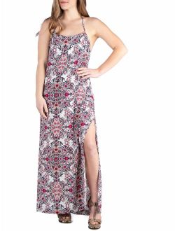 24seven Comfort Apparel Low T Back Maternity Maxi Dress With Side Slit