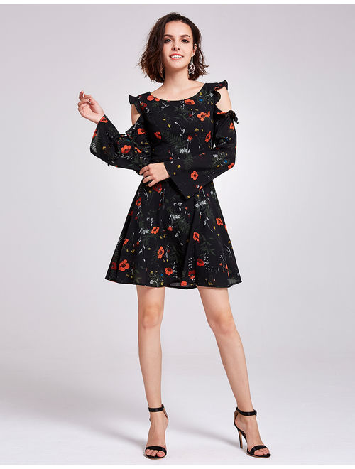 Alisa Pan Cold Shoulder Casual Dress Women's Floral Long Sleeve Party Dress 05899
