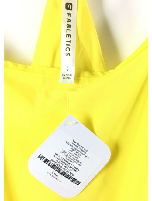 New Fabletics Womens Neema Bright Yellow Romper Shorts Size S Open Back $80