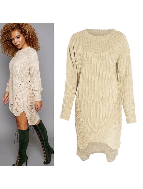 Canis Autumn Winter Sexy Women Long Sleeve Knit BodyCon Slim Party Sweater Mini Dress