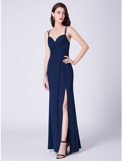 Ever-Pretty Women's Ruched Waist Long Evening Party Cocktail Maxi Dresses with Slits for Women 07429 Navy Blue US 4