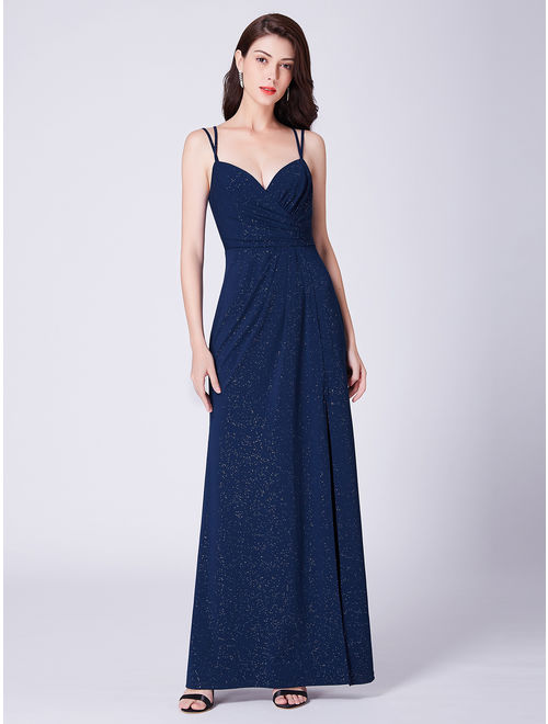 Ever-Pretty Women's Ruched Waist Long Evening Party Cocktail Maxi Dresses with Slits for Women 07429 Navy Blue US 4