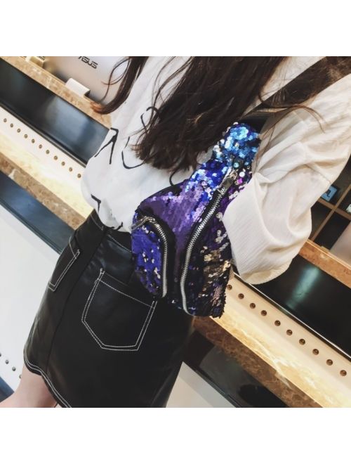 Canis Ladies Outdoor Chest Bag Sequins Cross Body Bag Women waist bag Pouch Glitter Camping Hike bag