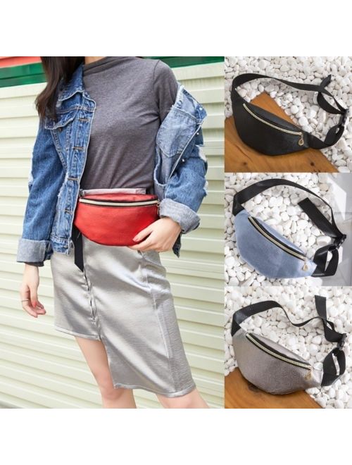 Canis New Fashion Women Waist Fanny Pack PU Leather Belt Zipper Waist Bag Chest Tote Purse