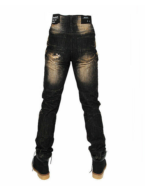 Mens premium Vintage Denim ripped jeans Black slim fit skinny Pants by Mousai