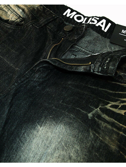 Mens premium Vintage Denim ripped jeans Black slim fit skinny Pants by Mousai
