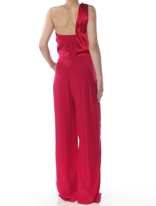 1.State Womens One Shoulder Mixed Media Jumpsuit Red 0