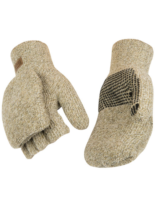 Kinco 5210-XL Alyeska Grey Lined Ragg Wool Half Finger Gloves With Pocket and Pvc Dots on Palm (Size: XL)