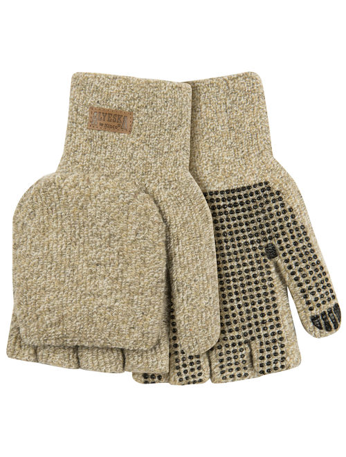 Kinco 5210-XL Alyeska Grey Lined Ragg Wool Half Finger Gloves With Pocket and Pvc Dots on Palm (Size: XL)