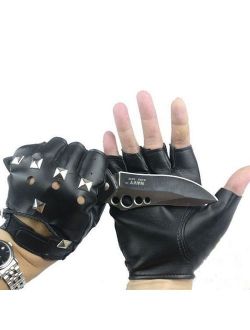 Hot Mens Anti-skid Gloves Half Finger Fingerless Cycling Biker Sports Hip Hop Punk PU Leather Gloves