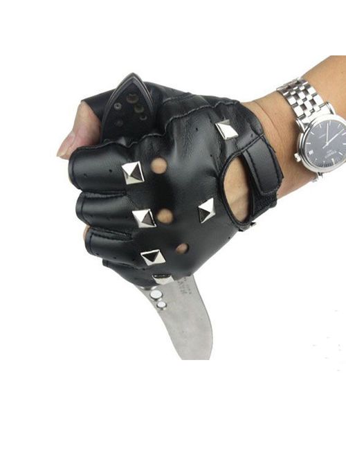 Canis Hot Mens Anti-skid Gloves Half Finger Fingerless Cycling Biker Sports Hip Hop Punk PU Leather Gloves