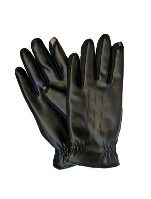 Isotoner Smart Touch Men Black Faux Leather Touchscreen Gloves Smartouch Text