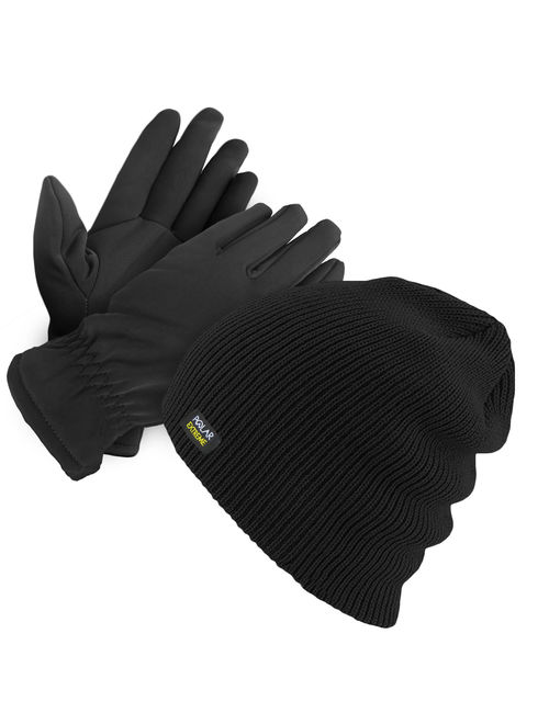 Mens Thermal Insulated Winter Gloves And Beanie Set With Polar Fleece Lining- Winter Gloves & Hat Set
