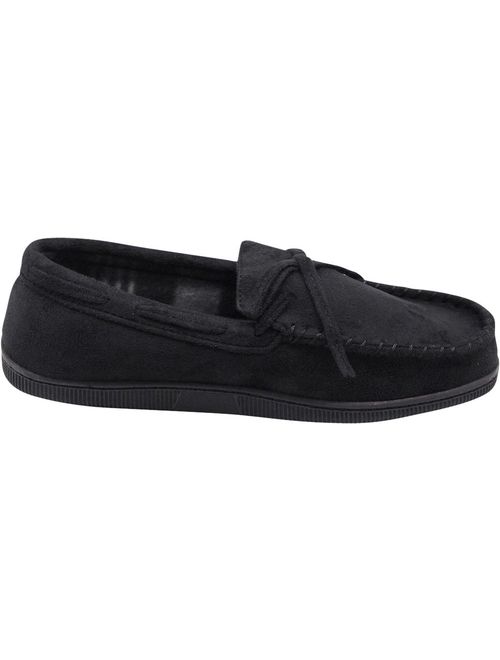Norty Mens Moccasin Slip On Loafer Slipper Indoor/Outdoor Sole - 3 Colors, 40017 Black / X-Large