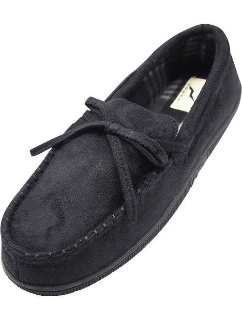 Norty Mens Moccasin Slip On Loafer Slipper Indoor/Outdoor Sole - 3 Colors, 40017 Black / X-Large