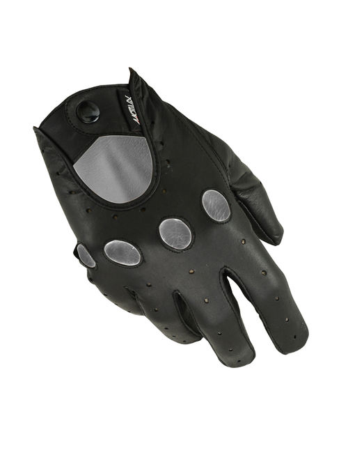 MRX Mens Driving Gloves Button Soft Goat Leather Outdoor Glove Full Finger, Black (Medium)
