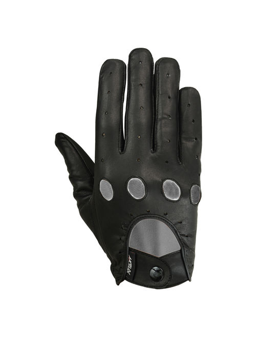 MRX Mens Driving Gloves Button Soft Goat Leather Outdoor Glove Full Finger, Black (Medium)