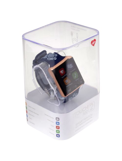 iTouch Air 2 Smartwatch 41mm Rose Gold Case with Navy and Light Blue Perforated Strap