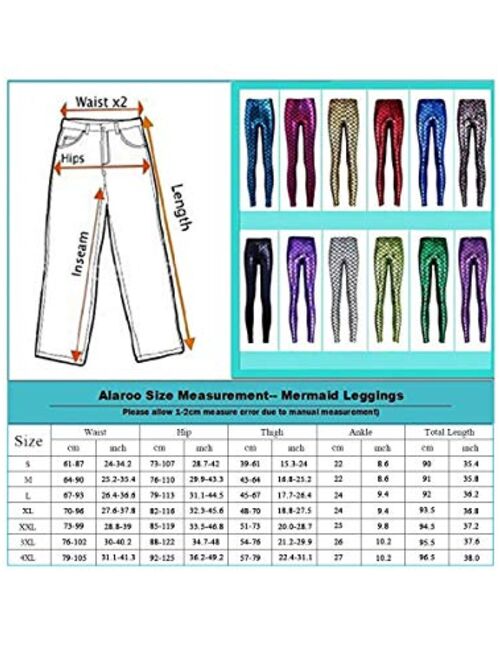 Alaroo Halloween Shiny Fish Scale Mermaid Leggings for Women Pants S-4XL
