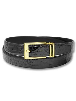 Biagio Croc Embossed BLACK Men's Bonded Leather Belt Gold-Tone Buckle Regular