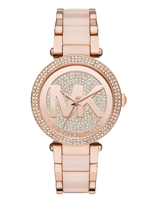 Michael Kors Women's Parker Crystal Pave Logo Rose Gold Watch MK6176