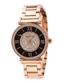 Women's MK3339 Catlin Black and Rose Gold Crystal Pave Dial Rose Gold Steel Bracelet Watch