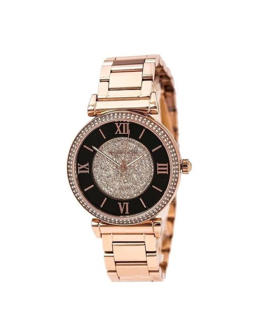 Michael Kors Women's MK3339 Catlin Black and Rose Gold Crystal Pave Dial Rose Gold Steel Bracelet Watch