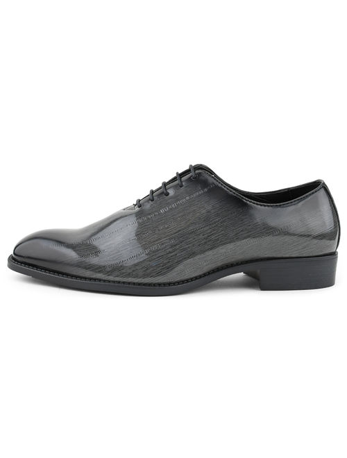 Bolano Mens Exotic Faux EEL Skin Oxford Lace-Up Dress Shoes with Black Burnished Toe, Style Brayden