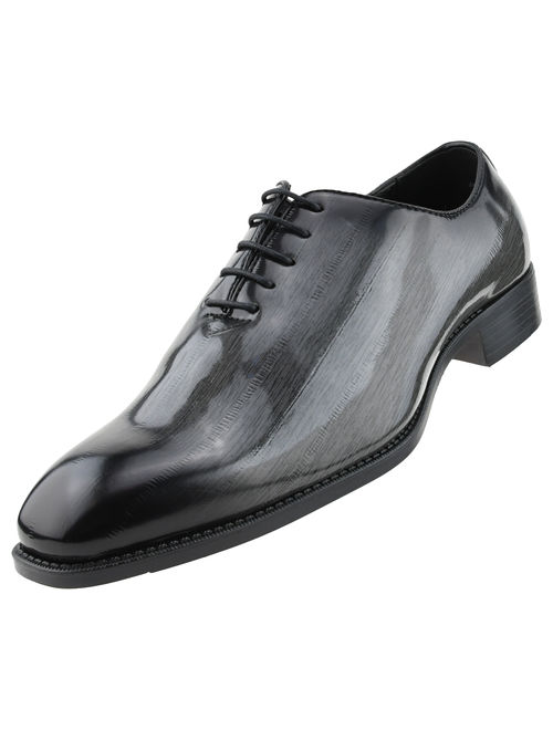 Bolano Mens Exotic Faux EEL Skin Oxford Lace-Up Dress Shoes with Black Burnished Toe, Style Brayden