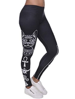Ndoobiy Women's Printed Leggings Full-Length Regular Size Workout Legging Pants Soft Capri L1