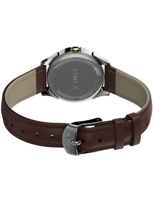 Timex Women's Briarwood 28mm Two-Tone Watch, Brown Genuine Leather Strap