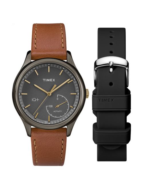 Timex Women's TWG013800 IQ+ Move Activity Tracker Brown Leather Strap Watch Set With Extra Black Silicone Strap