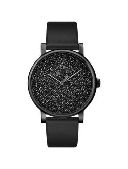 Women's Crystal Opulence Black Watch, Leather Strap