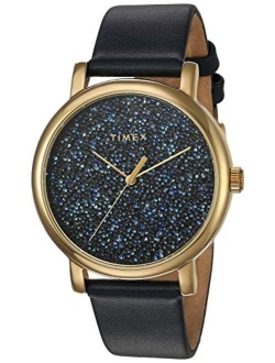 Women's Crystal Opulence Blue/Gold Watch, Leather Strap
