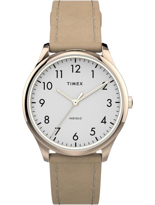 Timex Women's Modern Easy Reader 32mm Beige/Rose Gold/White Watch, Genuine Leather Strap