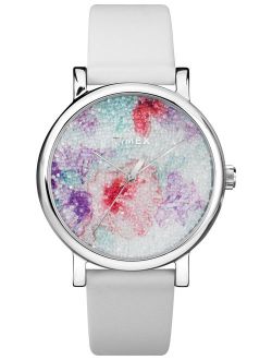 Women's Crystal Bloom White/Silver Floral Watch, Leather Strap