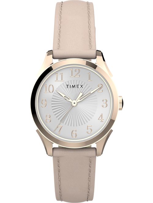 Timex Women's Briarwood 28mm Rose Gold Watch, Pink Genuine Leather Strap