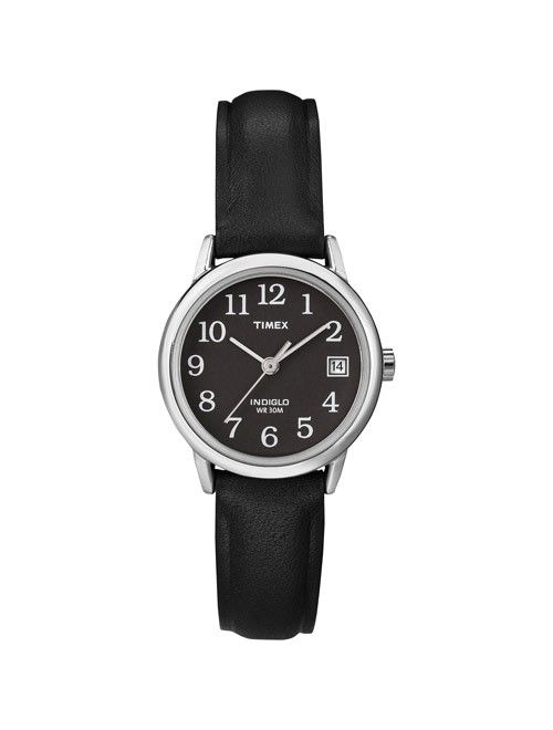 Timex Women's Easy Reader Watch, Black Leather Strap