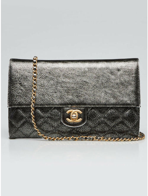 Chanel Dark Silver Quilted Leather Chain Flap Crossbody Bag