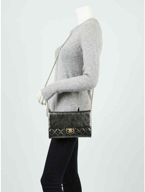 Chanel Dark Silver Quilted Leather Chain Flap Crossbody Bag