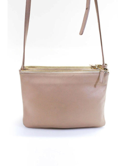 Celine Women's Zipper Closure Crossbody Handbag Leather Beige Size Small