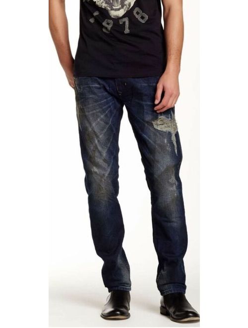 Diesel Krayver 0818I Men's Blue Distressed Regular Slim Carrot Jeans