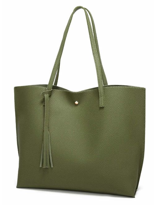 Soft Faux Leather Tote Shoulder Bag from Dreubea, Big Capacity Tassel Handbag