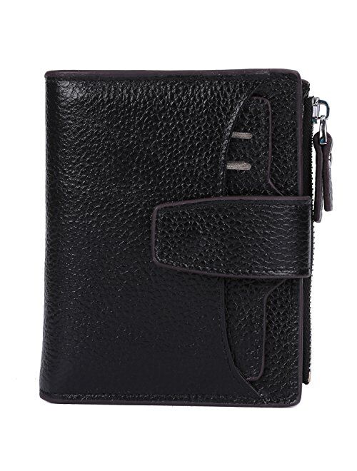 AINIMOER Women's RFID Blocking Leather Small Compact Bi-fold Zipper Pocket Wallet Card Case Purse with id Window