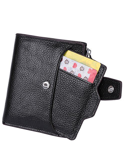 AINIMOER Women's RFID Blocking Leather Small Compact Bi-fold Zipper Pocket Wallet Card Case Purse with id Window