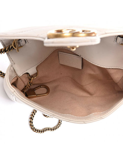 Gucci Marmont Gg Super Mini White Leather Shoulder Bag