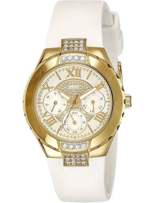 Guess Women's Watch in Gold Tone with White Silicone Strap W0327L1