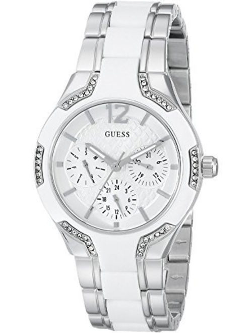GUESS W0556L1,Ladies Two Tones,Silver Tone Case-White Silicone,Multi-Function,WR