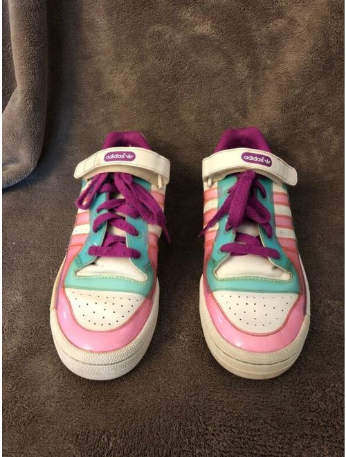 Women's Adidas White Pink and Blue Transparent Overlay Multi Color Shoes Sz 6 M